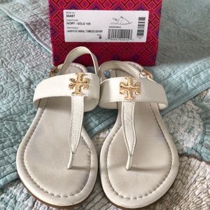 Ivory Gold Laura Flat Sandal Tory Burch sz 9